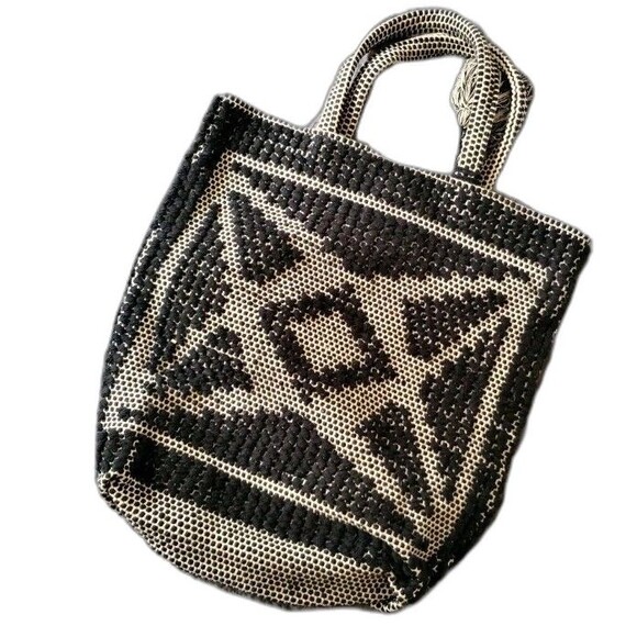 Abercrombie & Fitch black  Macrame Tapestry Tote Bag Boho Beach Travel Summer - Picture 1 of 6
